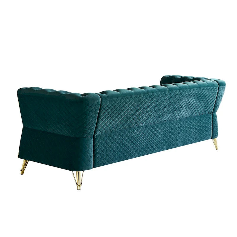 Divano in velluto trapuntato, 222 cm, 3 posti — Arancione / Nero / Verde / Verde Menta / Beige / Blu