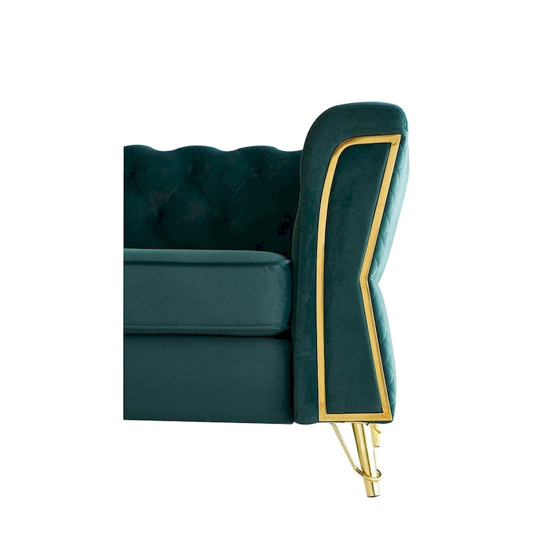 Divano in velluto trapuntato, 222 cm, 3 posti — Arancione / Nero / Verde / Verde Menta / Beige / Blu