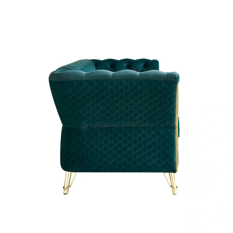 Divano in velluto trapuntato, 222 cm, 3 posti — Arancione / Nero / Verde / Verde Menta / Beige / Blu