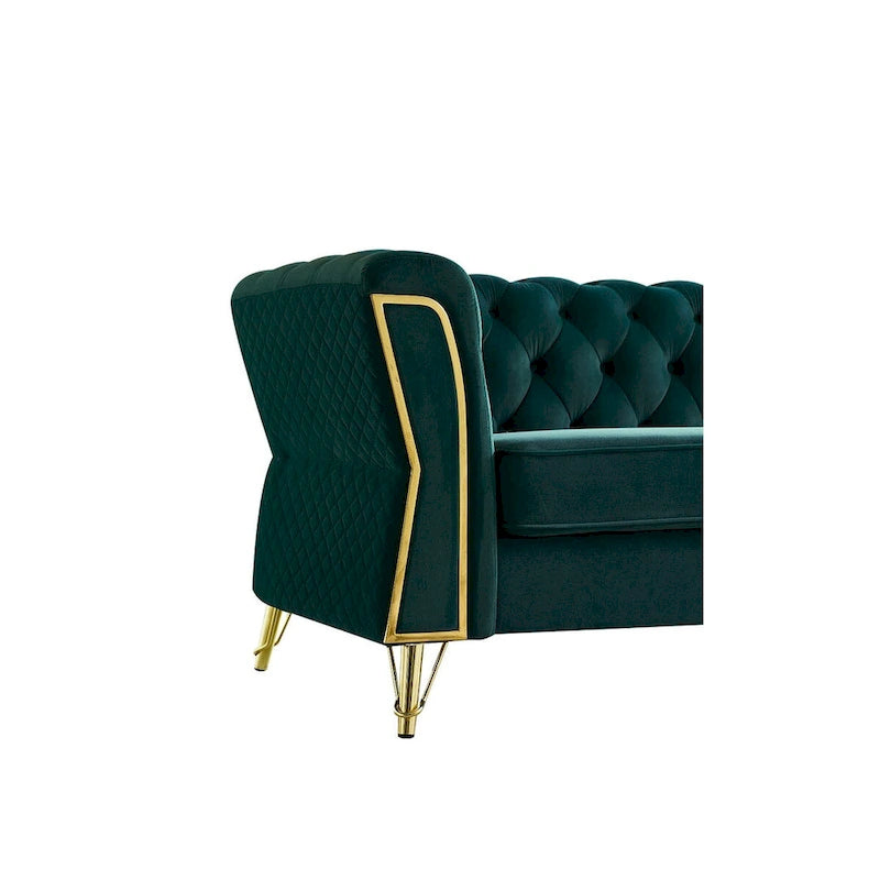 Divano in velluto trapuntato, 222 cm, 3 posti — Arancione / Nero / Verde / Verde Menta / Beige / Blu