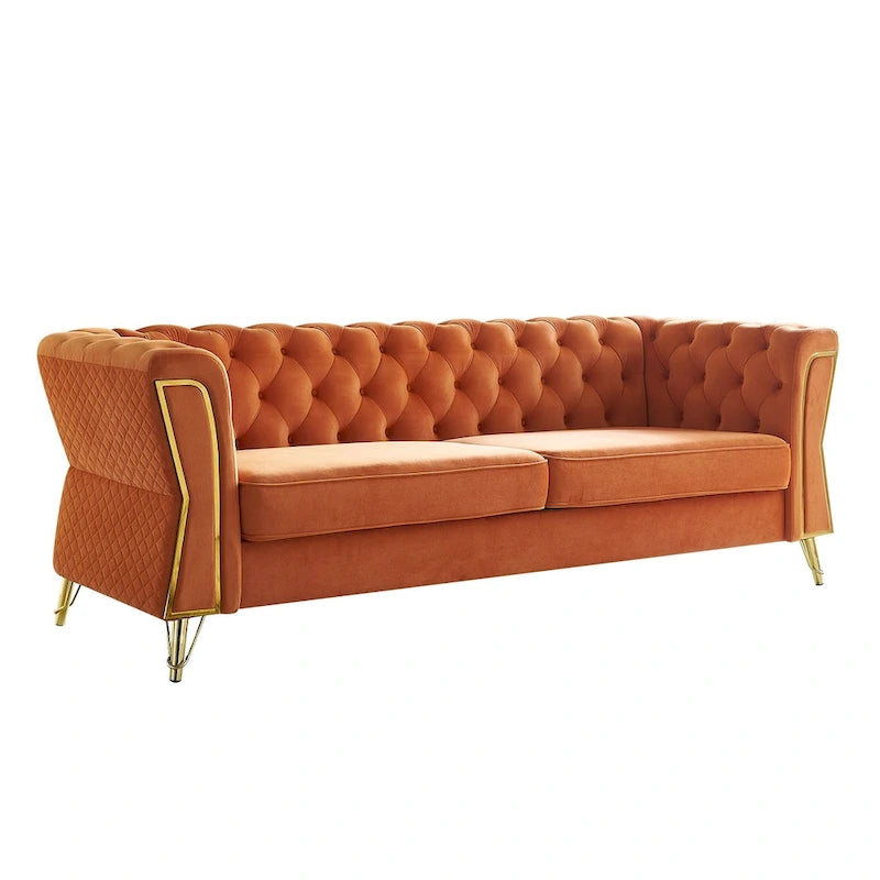 Divano in velluto trapuntato, 222 cm, 3 posti — Arancione / Nero / Verde / Verde Menta / Beige / Blu