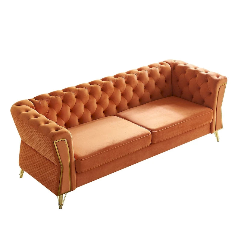 Divano in velluto trapuntato, 222 cm, 3 posti — Arancione / Nero / Verde / Verde Menta / Beige / Blu