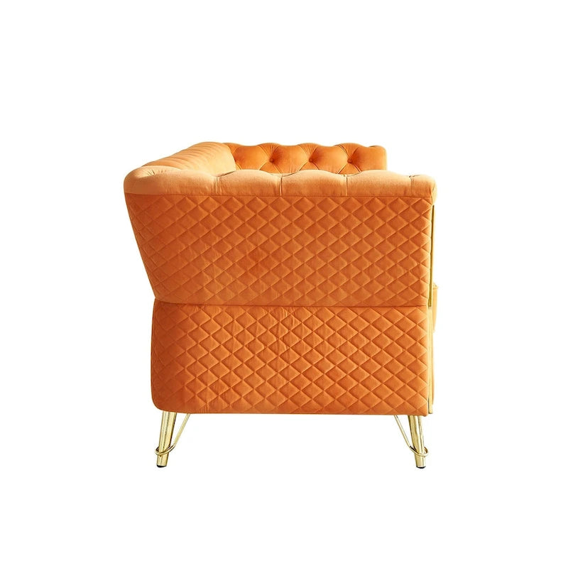 Divano in velluto trapuntato, 222 cm, 3 posti — Arancione / Nero / Verde / Verde Menta / Beige / Blu