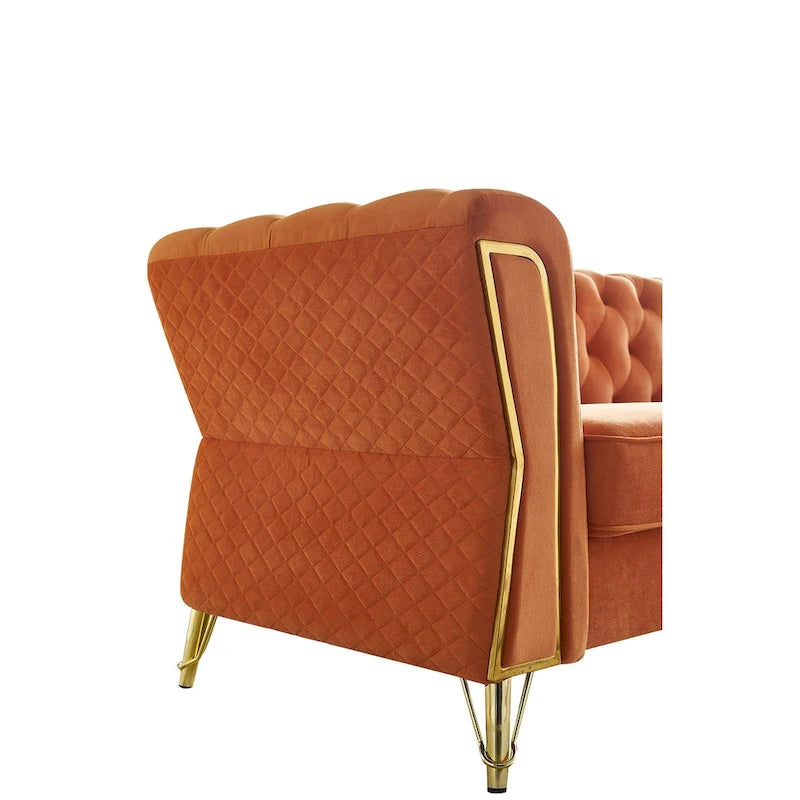Divano in velluto trapuntato, 222 cm, 3 posti — Arancione / Nero / Verde / Verde Menta / Beige / Blu