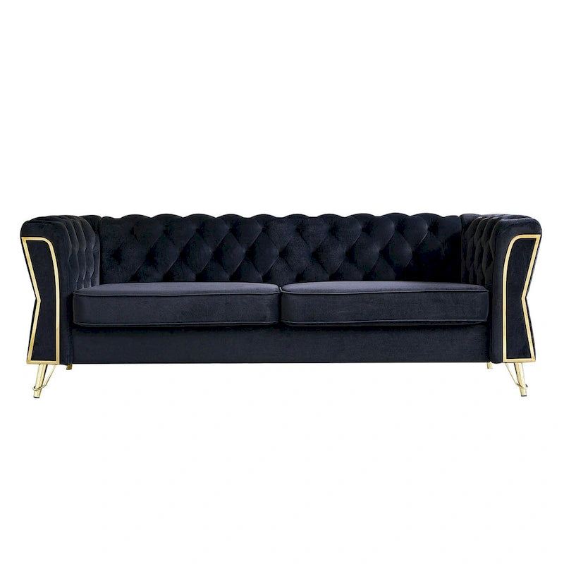 Divano in velluto trapuntato, 222 cm, 3 posti — Arancione / Nero / Verde / Verde Menta / Beige / Blu
