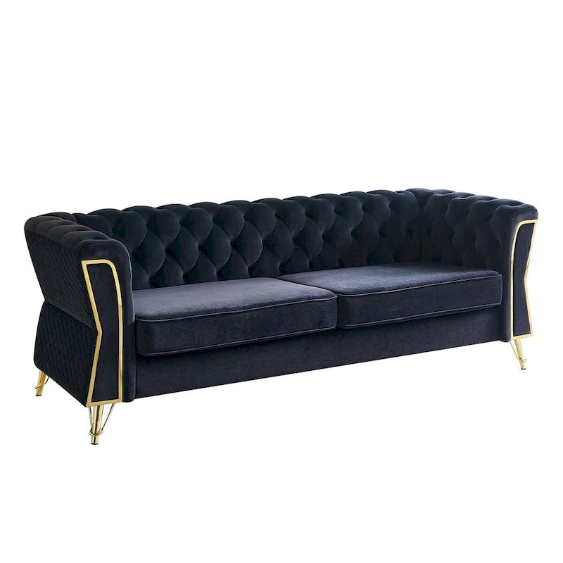 Divano in velluto trapuntato, 222 cm, 3 posti — Arancione / Nero / Verde / Verde Menta / Beige / Blu
