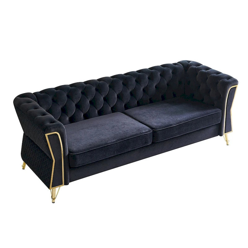 Divano in velluto trapuntato, 222 cm, 3 posti — Arancione / Nero / Verde / Verde Menta / Beige / Blu