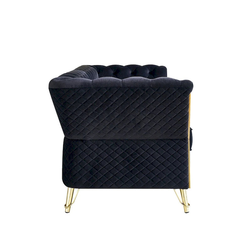 Divano in velluto trapuntato, 222 cm, 3 posti — Arancione / Nero / Verde / Verde Menta / Beige / Blu