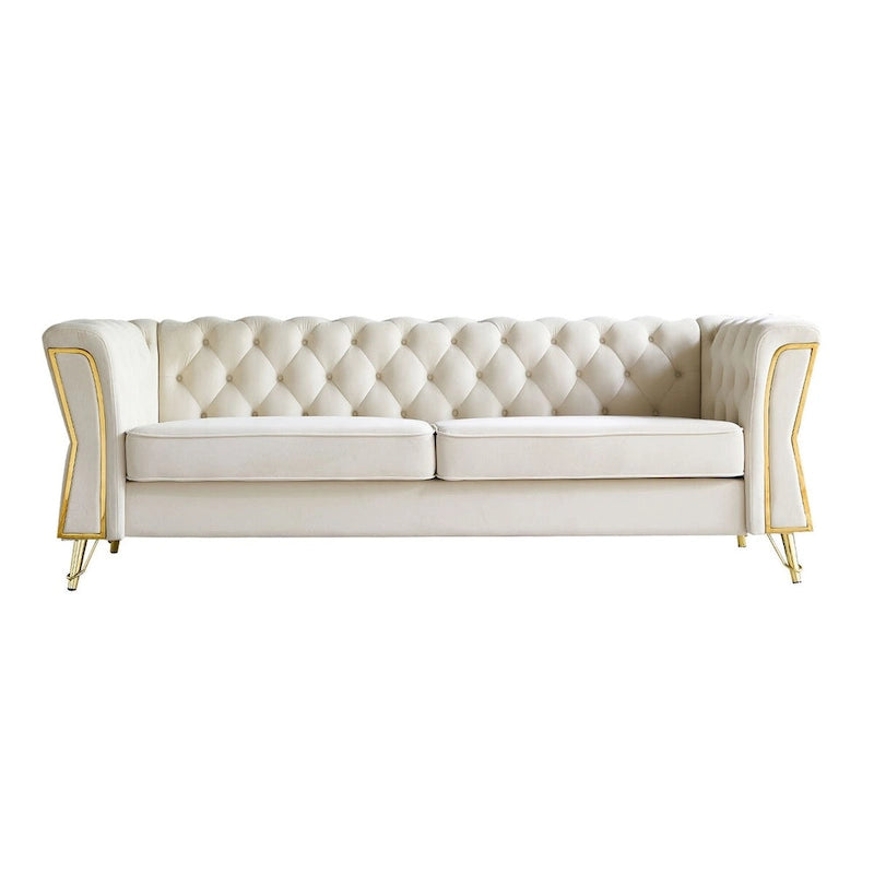 Divano in velluto trapuntato, 222 cm, 3 posti — Arancione / Nero / Verde / Verde Menta / Beige / Blu