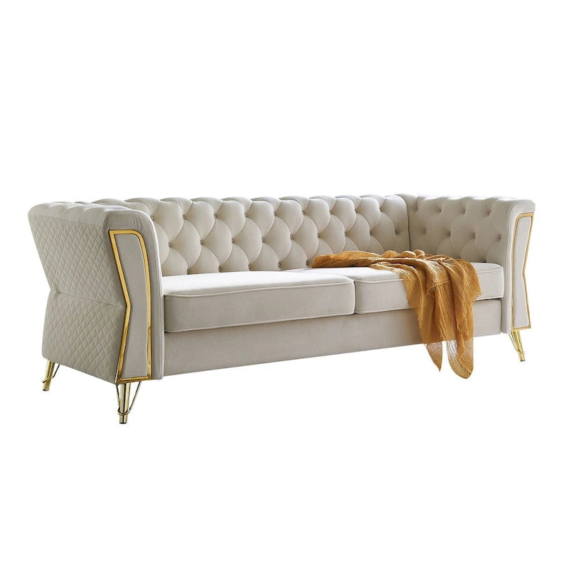 Divano in velluto trapuntato, 222 cm, 3 posti — Arancione / Nero / Verde / Verde Menta / Beige / Blu