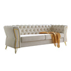 Divano in velluto trapuntato, 222 cm, 3 posti — Arancione / Nero / Verde / Verde Menta / Beige / Blu