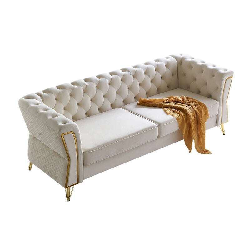 Divano in velluto trapuntato, 222 cm, 3 posti — Arancione / Nero / Verde / Verde Menta / Beige / Blu