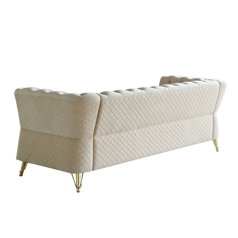 Divano in velluto trapuntato, 222 cm, 3 posti — Arancione / Nero / Verde / Verde Menta / Beige / Blu
