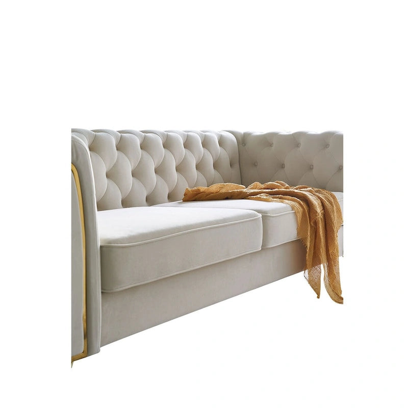 Divano in velluto trapuntato, 222 cm, 3 posti — Arancione / Nero / Verde / Verde Menta / Beige / Blu