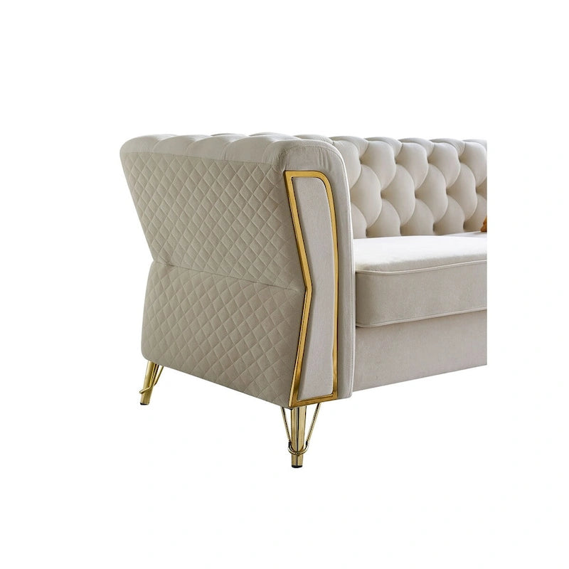 Divano in velluto trapuntato, 222 cm, 3 posti — Arancione / Nero / Verde / Verde Menta / Beige / Blu