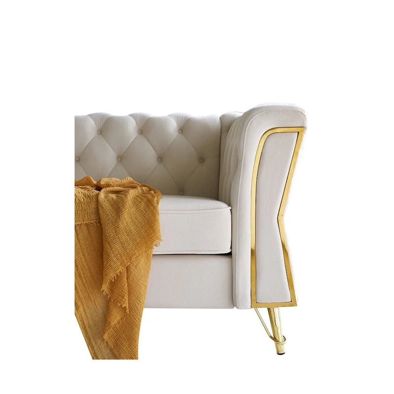Divano in velluto trapuntato, 222 cm, 3 posti — Arancione / Nero / Verde / Verde Menta / Beige / Blu