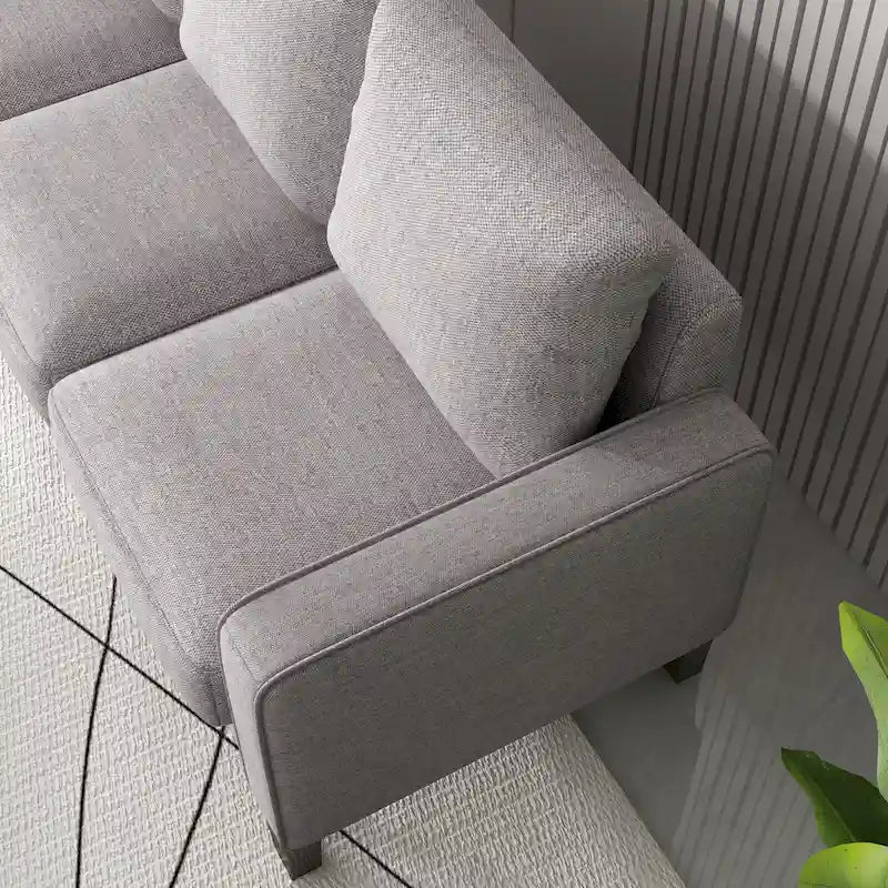 Divano a 3 posti con contenitore, Struttura in legno massello — Grigio chiaro / Beige / Grigio scuro