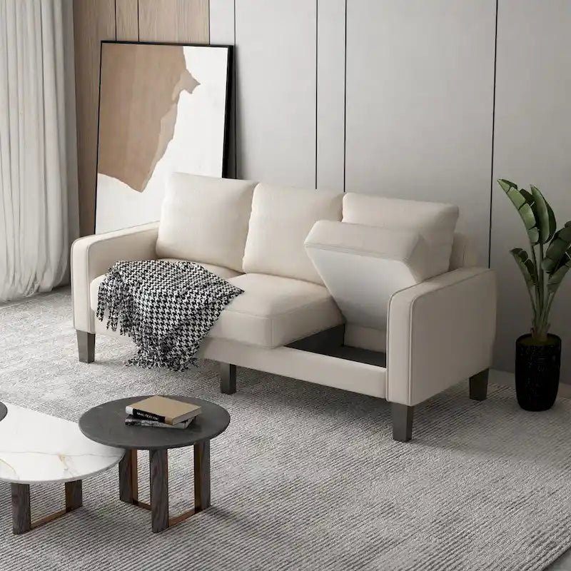 Divano a 3 posti con contenitore, Struttura in legno massello — Grigio chiaro / Beige / Grigio scuro