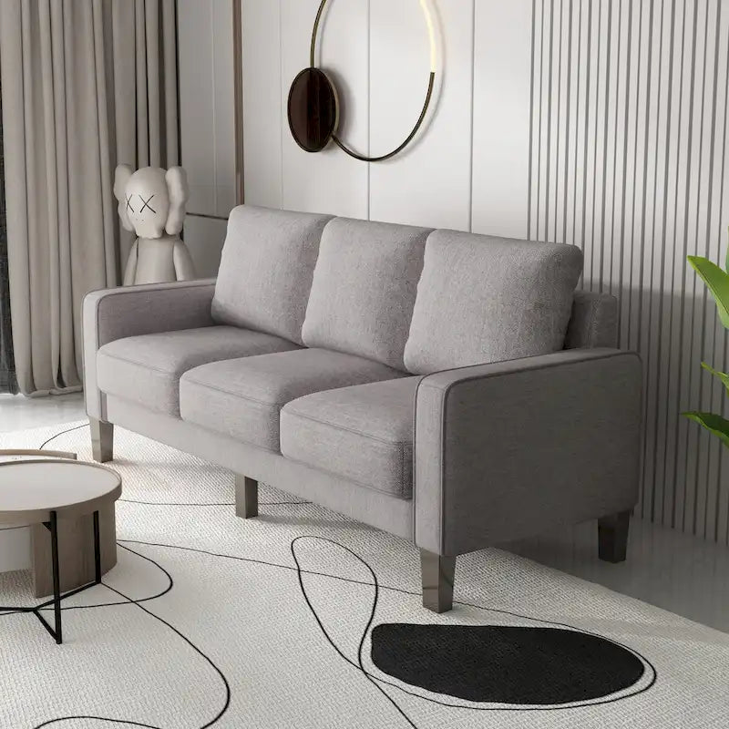 Divano a 3 posti con contenitore, Struttura in legno massello — Grigio chiaro / Beige / Grigio scuro