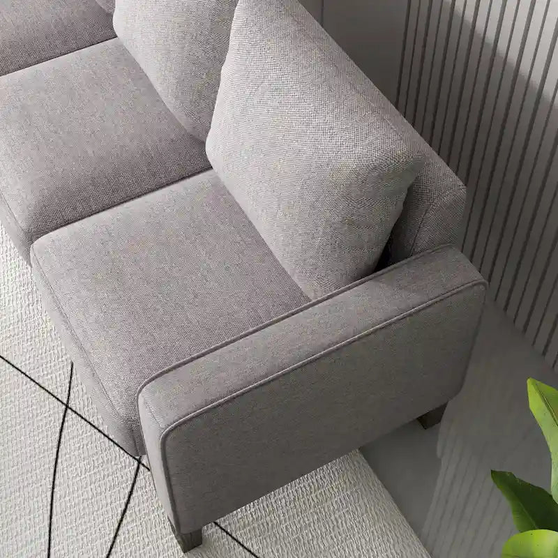 Divano a 3 posti con contenitore, Struttura in legno massello — Grigio chiaro / Beige / Grigio scuro
