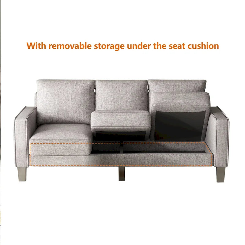 Divano a 3 posti con contenitore, Struttura in legno massello — Grigio chiaro / Beige / Grigio scuro
