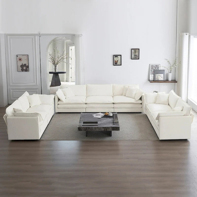 Set divano a 3 pezzi in ciniglia, beige/bianco/blu/verde, divano modulare a 2 e 3 posti