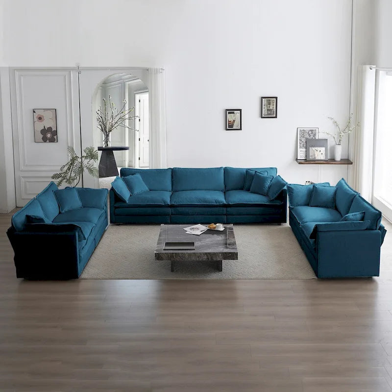 Set divano a 3 pezzi in ciniglia, beige/bianco/blu/verde, divano modulare a 2 e 3 posti