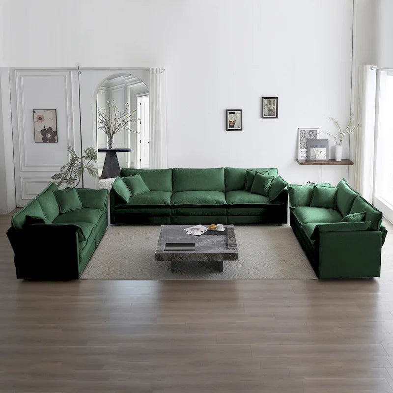Set divano a 3 pezzi in ciniglia, beige/bianco/blu/verde, divano modulare a 2 e 3 posti