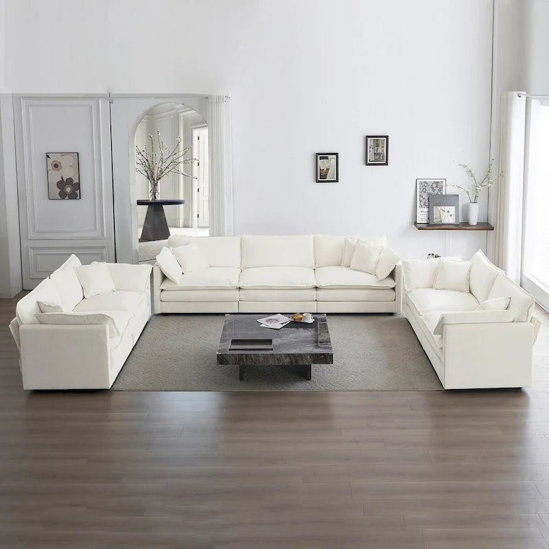 Set divano a 3 pezzi in ciniglia, beige/bianco/blu/verde, divano modulare a 2 e 3 posti