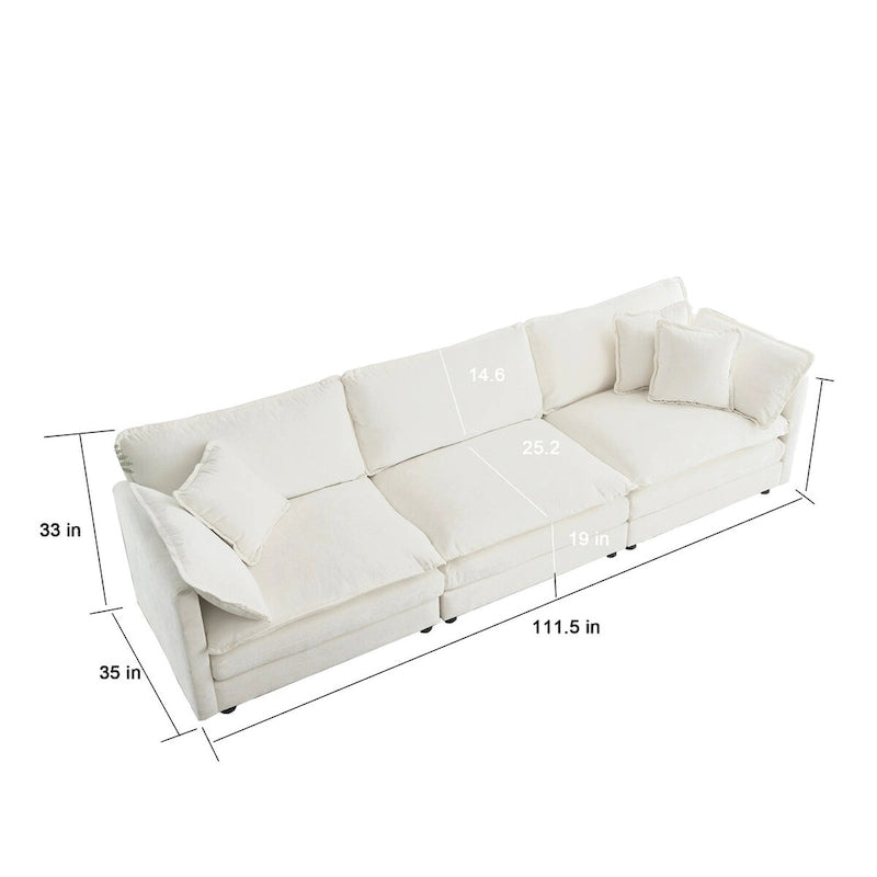 Set divano a 3 pezzi in ciniglia, beige/bianco/blu/verde, divano modulare a 2 e 3 posti