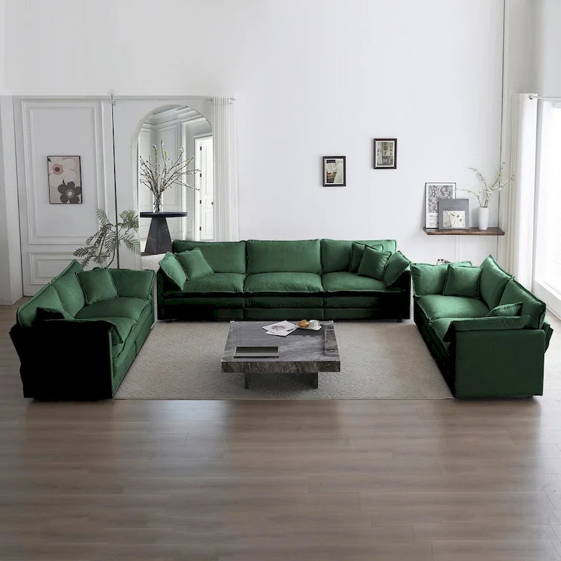 Set divano a 3 pezzi in ciniglia, beige/bianco/blu/verde, divano modulare a 2 e 3 posti