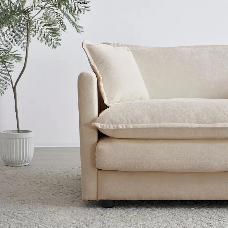 Set divano a 3 pezzi in ciniglia, beige/bianco/blu/verde, divano modulare a 2 e 3 posti