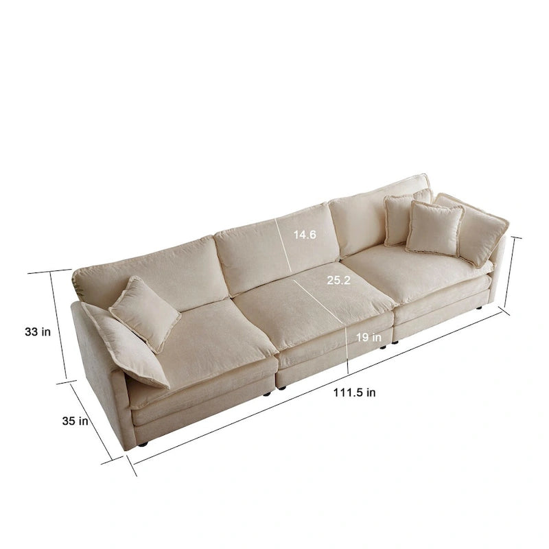 Set divano a 3 pezzi in ciniglia, beige/bianco/blu/verde, divano modulare a 2 e 3 posti