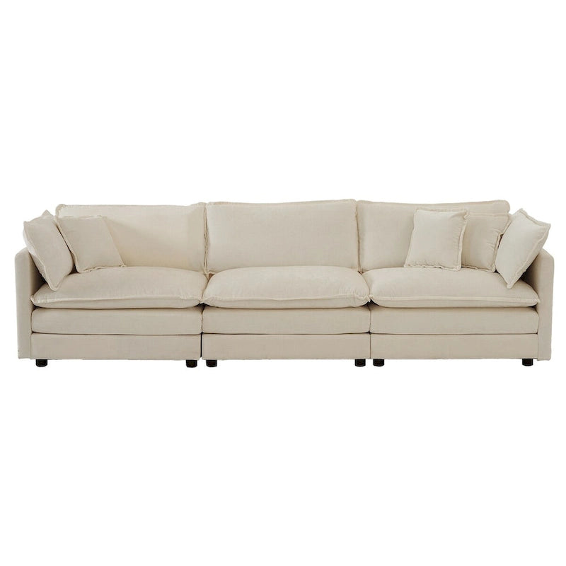 Set divano a 3 pezzi in ciniglia, beige/bianco/blu/verde, divano modulare a 2 e 3 posti