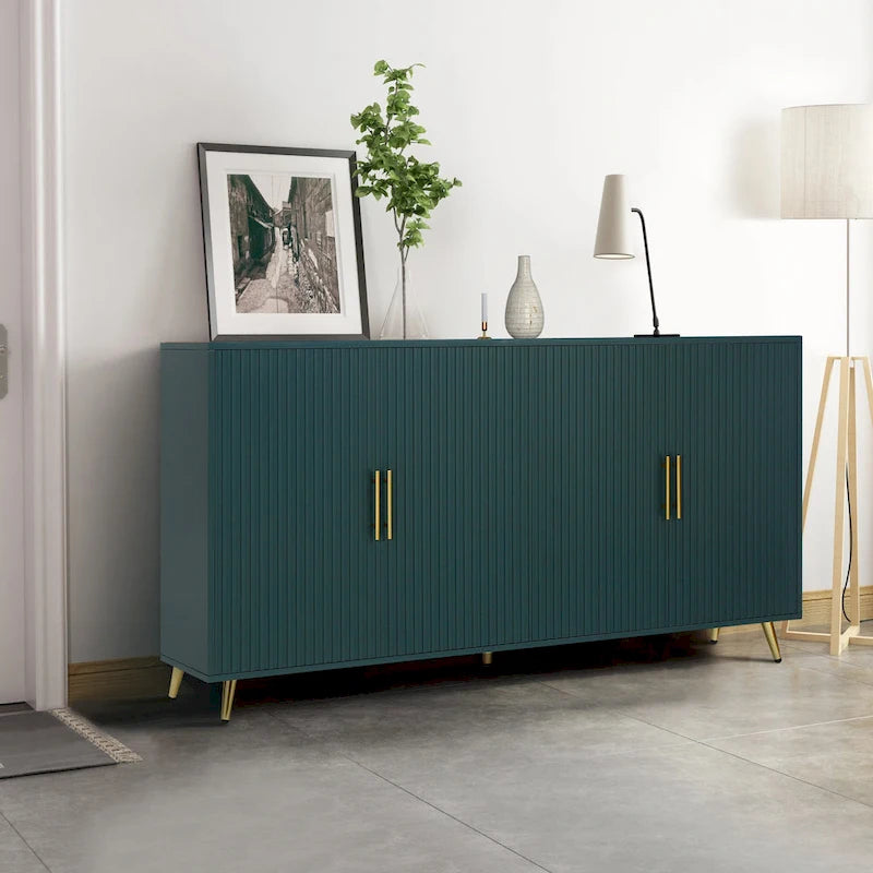 Madia a 4 ante con design a linee verticali - Blu navy / Bianco