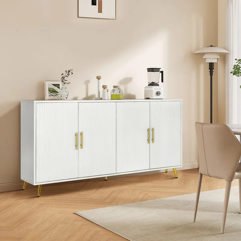 Madia a 4 ante con design a linee verticali - Blu navy / Bianco
