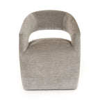 Poltroncina d'accento in tessuto grigio con schienale traforato, posto singolo