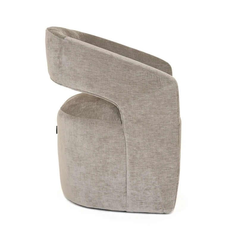 Poltroncina d'accento in tessuto grigio con schienale traforato, posto singolo