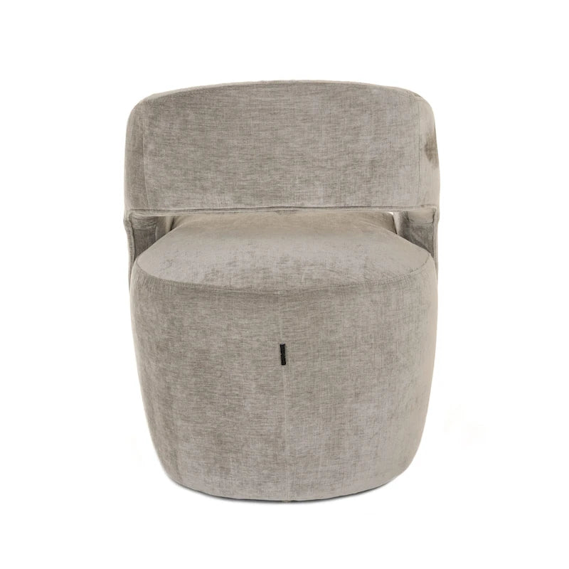 Poltroncina d'accento in tessuto grigio con schienale traforato, posto singolo
