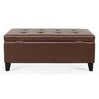 Panca pouf contenitore in similpelle marrone, gambe in legno, 1-2 posti a sedere