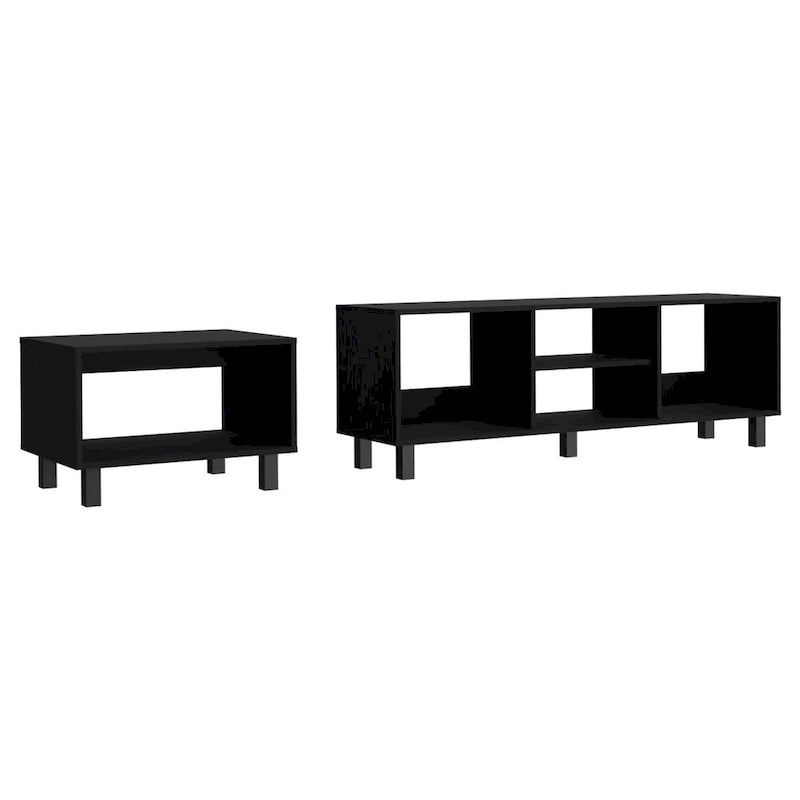 Set TV e tavolino da caffè nero moderno, 2 pezzi