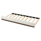 Letto a giorno matrimoniale imbottito in lino color legno con rotelle singole, finiture con borchie