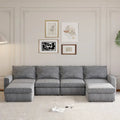 Divano Sezionale a U Reversibile Grigio con Pouf