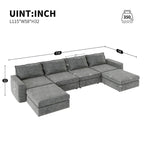 Divano Sezionale a U Reversibile Grigio con Pouf
