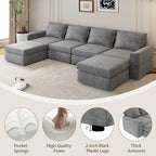 Divano Sezionale a U Reversibile Grigio con Pouf