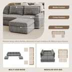 Divano Sezionale a U Reversibile Grigio con Pouf