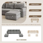 Divano Sezionale a U Reversibile Grigio con Pouf