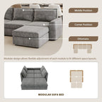Divano Sezionale a U Reversibile Grigio con Pouf