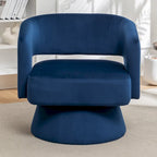 Poltrona girevole a barilotto in velluto blu/beige, seduta singola