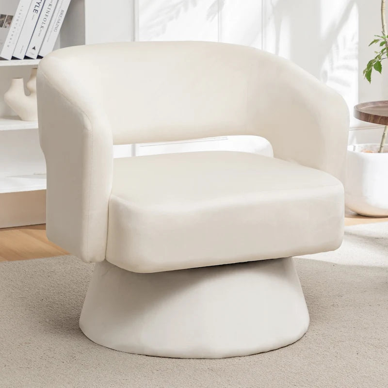 Poltrona girevole a barilotto in velluto blu/beige, seduta singola